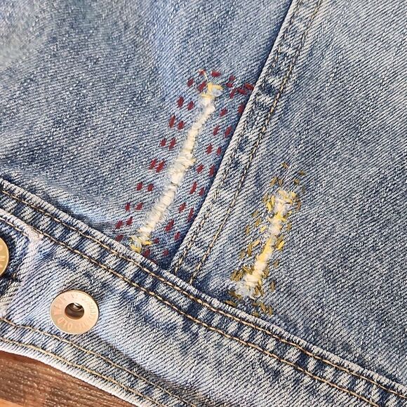 Upcycled Patchwork Handcrafted Embroidered Old Navy Denim Jacket - Picture 9 of 10